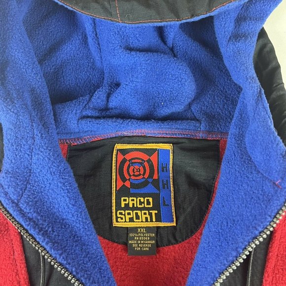 VTG Paco Sport Fleece 1/2 Zip Hoodie Tek Wear 2XL Hip Hop 90s Bootleg Polo Red - Picture 9 of 10